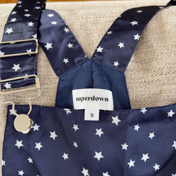 Superdown Athena Overall Dress in Blue Star Print - Picture 2 of 3
